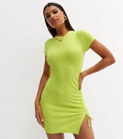New Look Light Green Ribbed Ruched Side Mini Dress